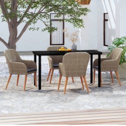 Ensemble à manger de jardin et coussins 5 pcs Marron 646642646642