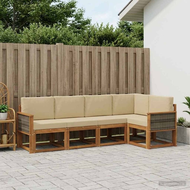 Ensemble de canapés d'extérieur 5 pcs Naturel et Beige 646644646644