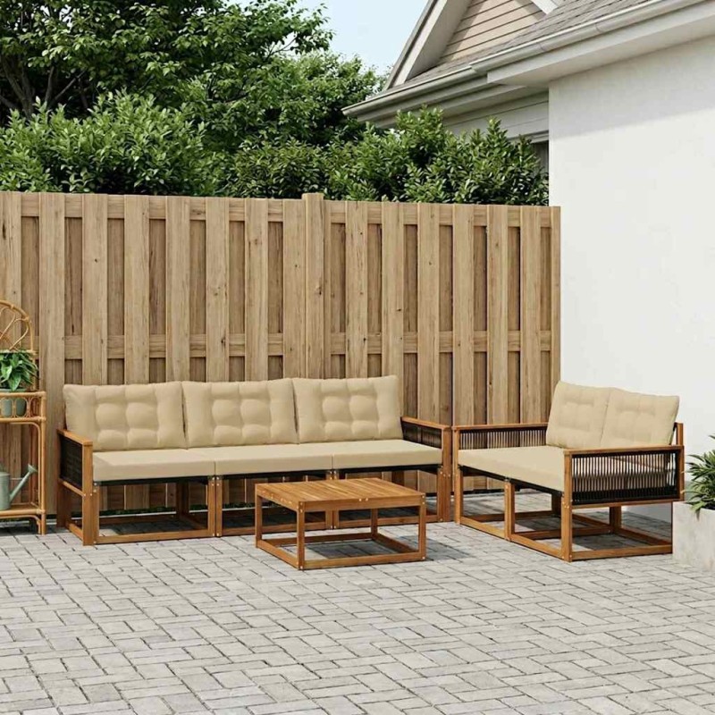 Ensemble de canapés d'extérieur 6 pcs Naturel et Beige 646656646656