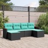 Salon de jardin 6 pcs avec coussins noir résine tressée 646657646657