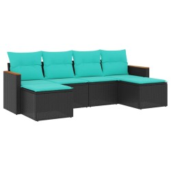 Salon de jardin 6 pcs avec coussins noir résine tressée 646657646657