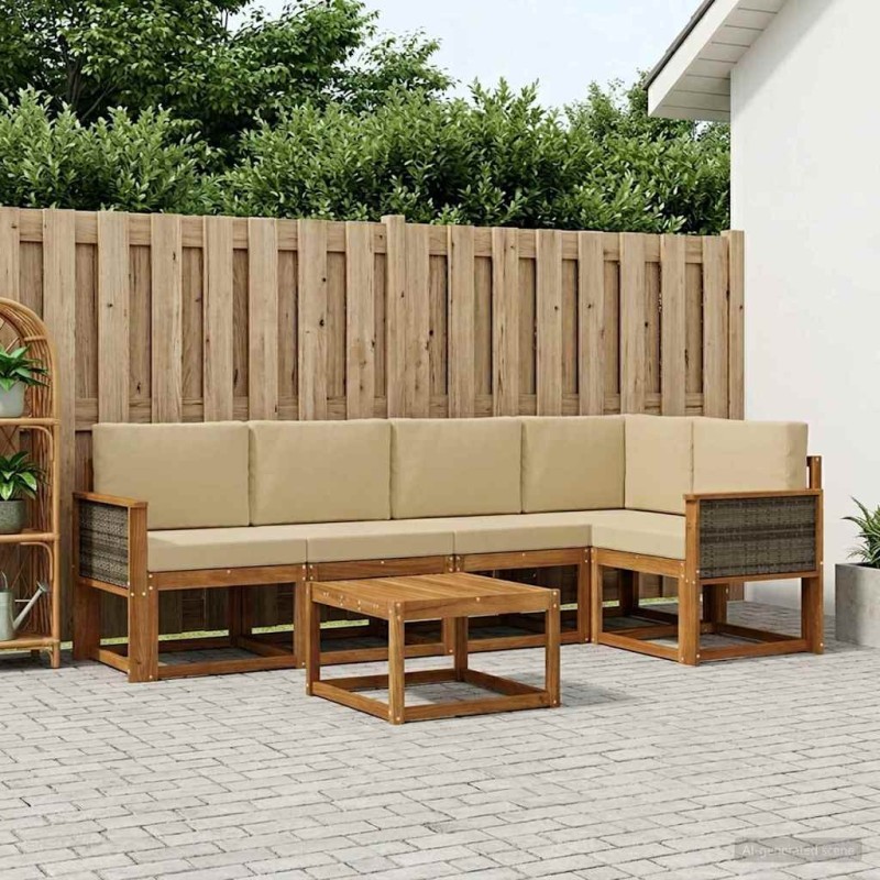 Ensemble de canapés d'extérieur 6 pcs Naturel et Beige 646659646659