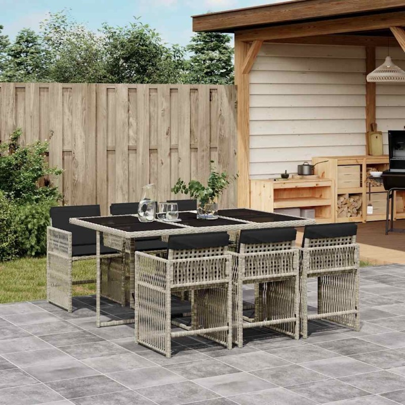 Ensemble à manger de jardin et coussins 7 pcs gris clair rotin 646666646666