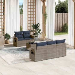 Ensemble de canapé de jardin 6 pcs avec coussins gris résine tressée 646676646676