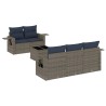 Ensemble de canapé de jardin 6 pcs avec coussins gris résine tressée 646676646676