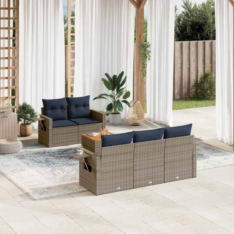 Ensemble de canapé de jardin 6 pcs avec coussins gris résine tressée 646677646677