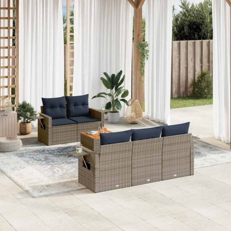 Ensemble de canapé de jardin 6 pcs avec coussins gris résine tressée 646677646677