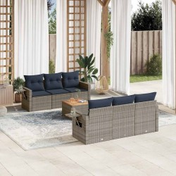 Ensemble de canapé de jardin 7 pcs avec coussins gris résine tressée 646678646678