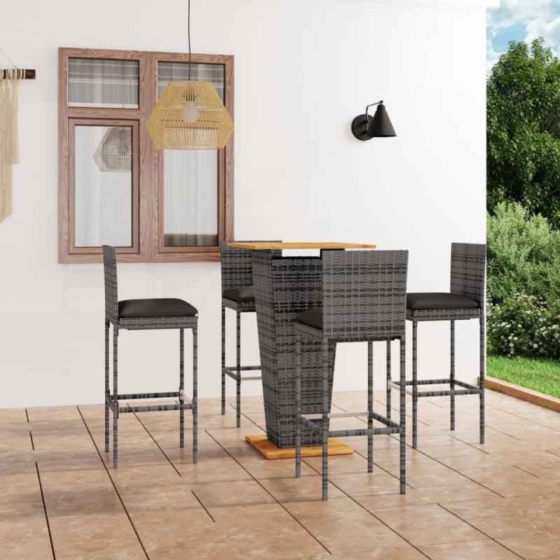 Ensemble de bar de jardin 5 pcs et coussins Résine tressée Gris 646688646688