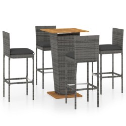 Ensemble de bar de jardin 5 pcs et coussins Résine tressée Gris 646688646688