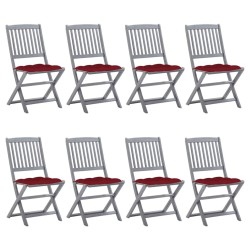 Chaises pliables d'extérieur lot de 8 et coussins Bois d'acacia 646702646702