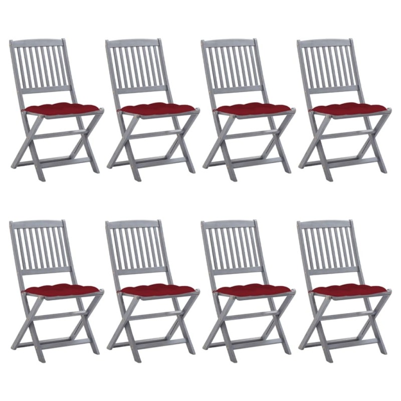 Chaises pliables d'extérieur lot de 8 et coussins Bois d'acacia 646702646702