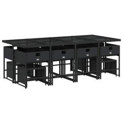 Ensemble à manger de jardin 13 pcs coussins noir résine tressée 646716646716