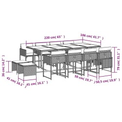 Ensemble à manger de jardin 13 pcs coussins noir résine tressée 646716646716