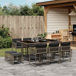 Ensemble à manger de jardin 11pcs avec coussins gris poly rotin 646721646721