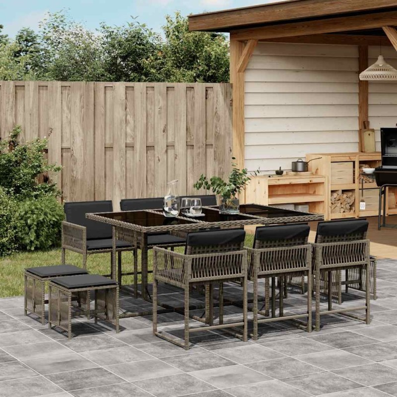 Ensemble à manger de jardin 11pcs avec coussins gris poly rotin 646721646721