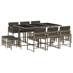 Ensemble à manger de jardin 11pcs avec coussins gris poly rotin 646721646721
