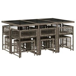 Ensemble à manger de jardin 11pcs avec coussins gris poly rotin 646721646721