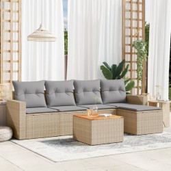 Salon de jardin avec coussins 6pcs mélange beige résine tressée 646722646722