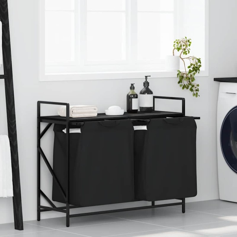 Panier à linge à 2 compartiments avec étagère en chêne noir 646728646728