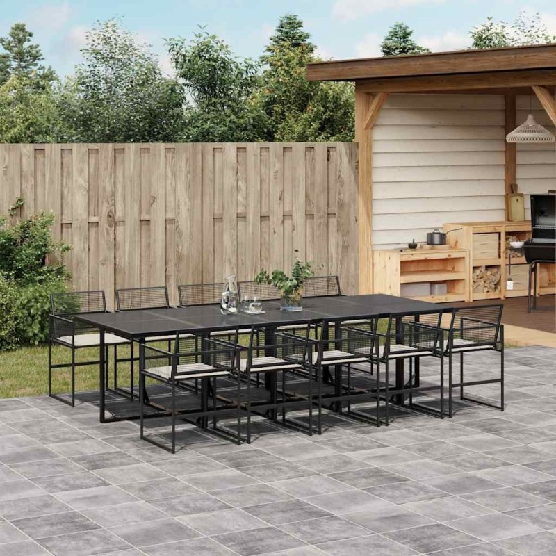 Ensemble à manger de jardin 11 pcs coussins noir résine tressée 646747646747