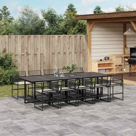 Ensemble à manger de jardin 11 pcs coussins noir résine tressée 646747646747