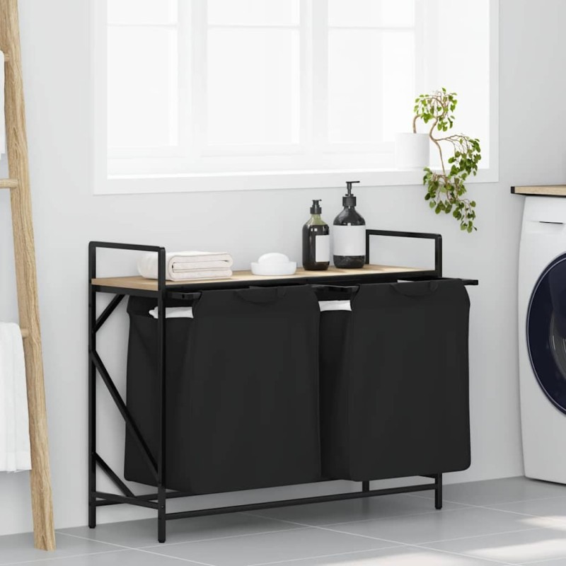 Panier à linge à 2 compartiments avec étagère chêne Sonoma 646754646754