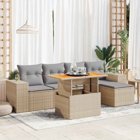 Salon de jardin avec coussins 6 pcs beige résine tressée 646766646766