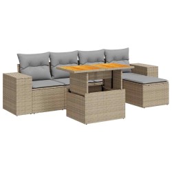 Salon de jardin avec coussins 6 pcs beige résine tressée 646766646766