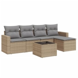 Salon de jardin avec coussins 6 pcs beige résine tressée 646777646777