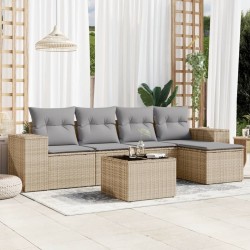 Salon de jardin avec coussins 6 pcs beige résine tressée 646779646779