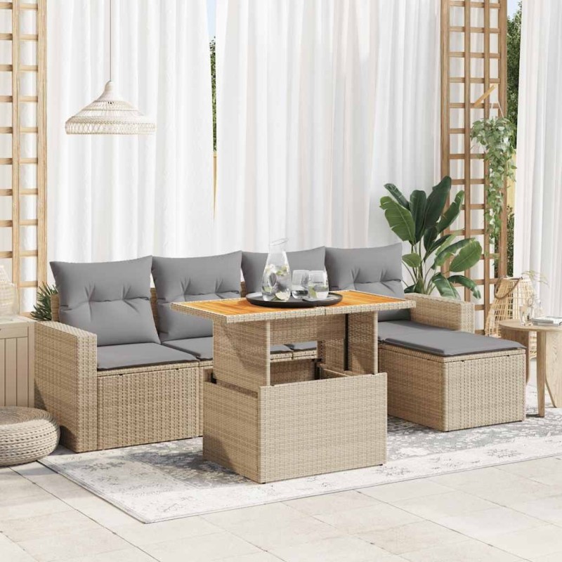Salon de jardin avec coussins 6 pcs beige résine tressée 646780646780