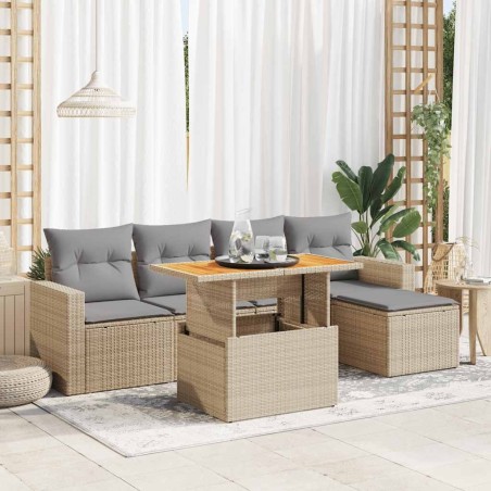 Salon de jardin avec coussins 6 pcs beige résine tressée 646780646780