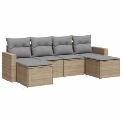 Salon de jardin avec coussins 6 pcs beige résine tressée 646781646781