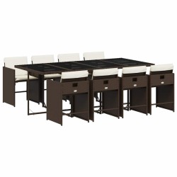 Ensemble à manger de jardin et coussins 9 pcs marron poly rotin 646811646811