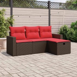 Ensemble de canapé de jardin 4 pcs avec coussins marron résine tressée 646828646828
