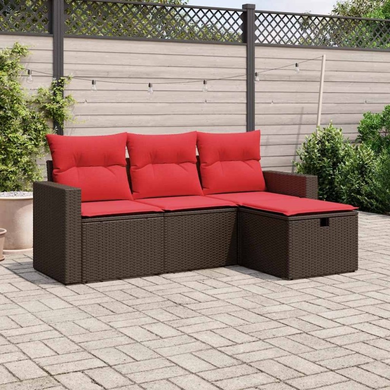 Ensemble de canapé de jardin 4 pcs avec coussins marron résine tressée 646828646828