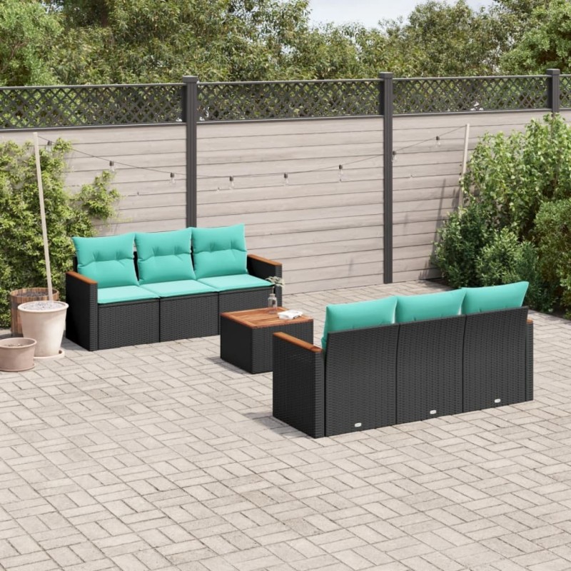 Ensemble de canapé de jardin 7 pcs avec coussins noir résine tressée 646871646871