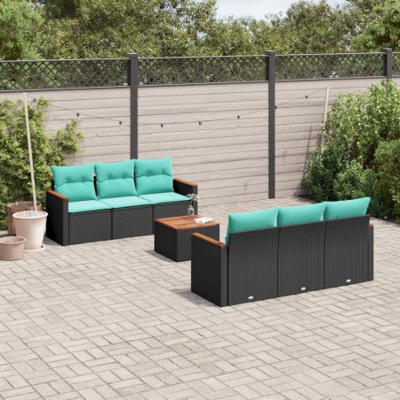 Ensemble de canapé de jardin 7 pcs avec coussins noir résine tressée 646871646871