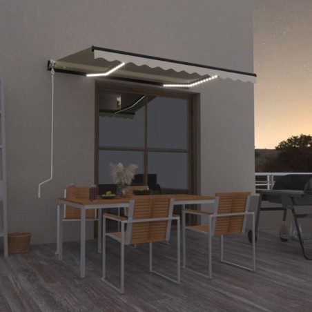 Auvent automatique avec capteur de vent et LED 350x250 cm Crème 646878646878