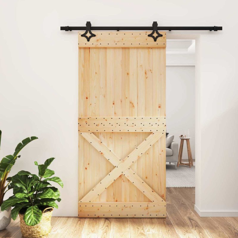 Porte coulissante Naturel et noir 100 x 210 cm 646896646896