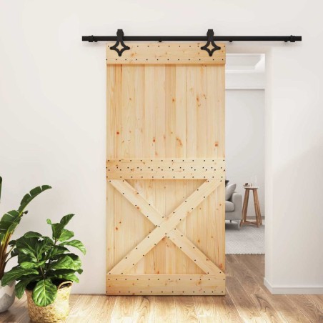 Porte coulissante Naturel et noir 100 x 210 cm 646896646896