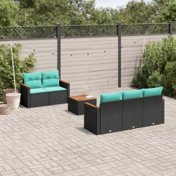 Ensemble de canapé de jardin 6 pcs avec coussins noir résine tressée 646898646898