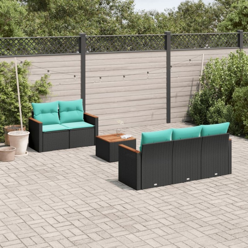 Ensemble de canapé de jardin 6 pcs avec coussins noir résine tressée 646898646898