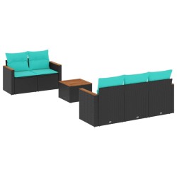 Ensemble de canapé de jardin 6 pcs avec coussins noir résine tressée 646898646898
