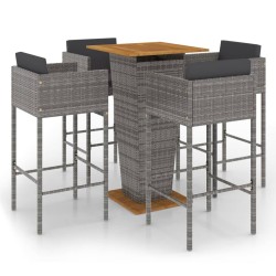 Ensemble de bar de jardin 5 pcs et coussins Résine tressée Gris 646909646909