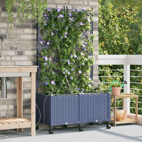 Porte-plante de jardin avec irrigation et roues 2 pc Gris PP 646938646938
