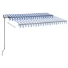 Auvent automatique capteur de vent/LED 350x250 cm Bleu et blanc 646939646939