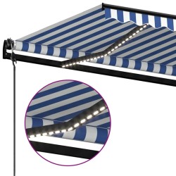 Auvent automatique capteur de vent/LED 350x250 cm Bleu et blanc 646939646939
