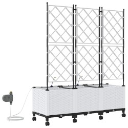 Porte-plante de jardin avec irrigation et roues 3 pc Blanc PP 646944646944